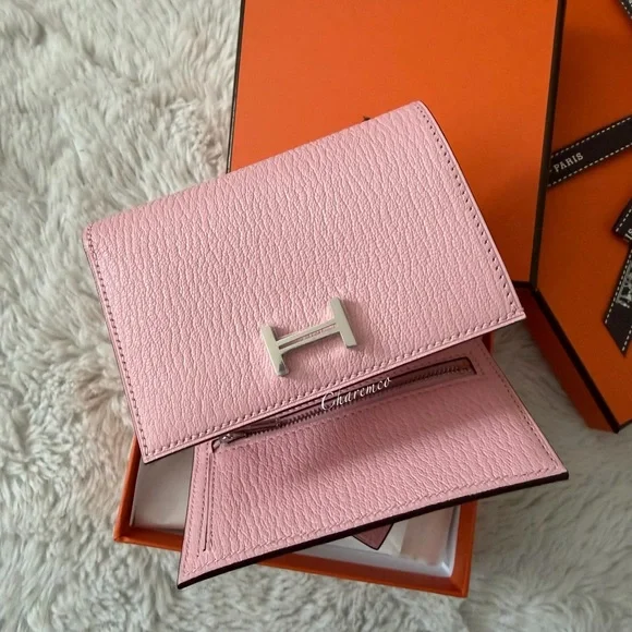 Brand New! 🩷 Hermes Bearn Wallet Sakura Pink chèvre leather PHW, stamp G (2026) - Picture 3 of 7